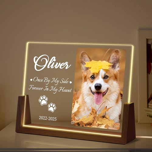 Personalized Dog Memorial Gifts, Custom Acrylic Light Up Picture Frame | Custom Pet Loss Gifts Cat Pet Memorial Gifts with Pictures for Pet Lover, Loss of Dog Sympathy Gifts - color: style-9