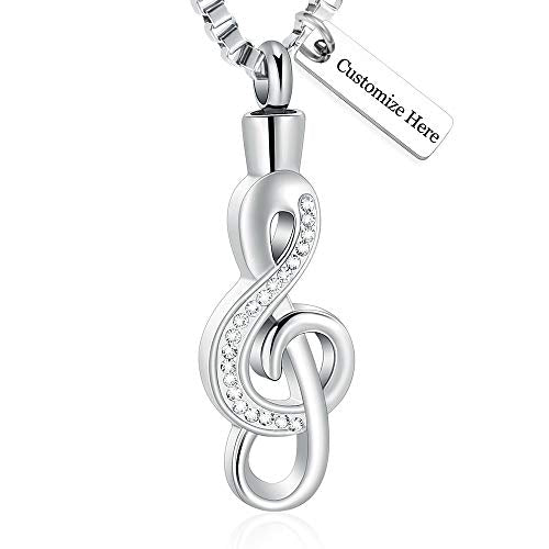 XSMZB Cremation Jewelry Crystal Music Note Urn Necklace for Ashes Stainless Steel Necklace Urn Cremation Memorial Ashes Holder Keepsake Pendant Locket - color: Customize