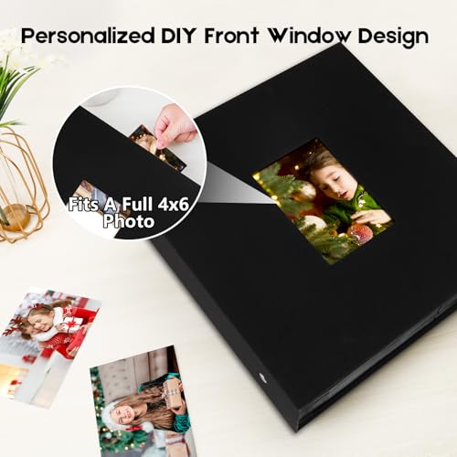 Aevdor Large Capacity 4x6 Photo Album, 1000 Photos, Linen Cover, Black | Black Inner Pages, 3 Horizontal and 2 Vertical Pockets per Side, Front Photo Window, Family, Wedding & Travel Memories - color: Black