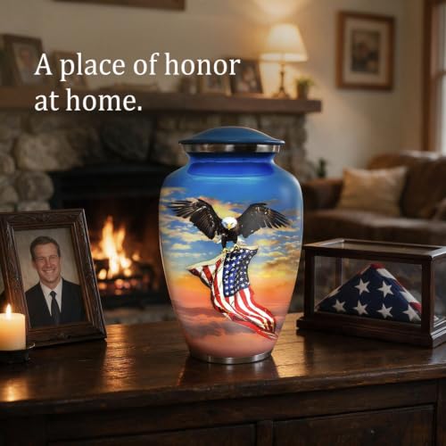 Urns for Human Ashes Adult Man - Large Patriotic Cremation Urn for Ashes Adult Male & Female - Memorial Funeral Urn, 200 Cubic Inches (Denim Blue, Large)