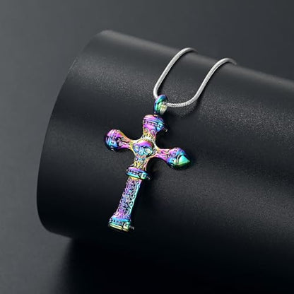Skull Cross Cremation Jewelry Retro Skull Urn Necklaces for Ashe Stainless Steel Memorial locket Keepsakes Jewelry Human Ash Pendant Jewelry for Men Women - color: Rainbow