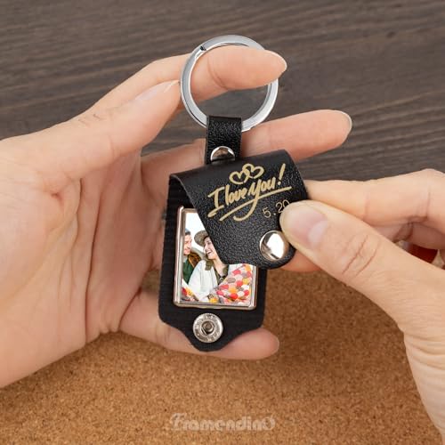 Framendino, Custom Picture Keychain with Leather Protection Photo Key Chains Personalized Photo for Family Lover Gifts - color: Black