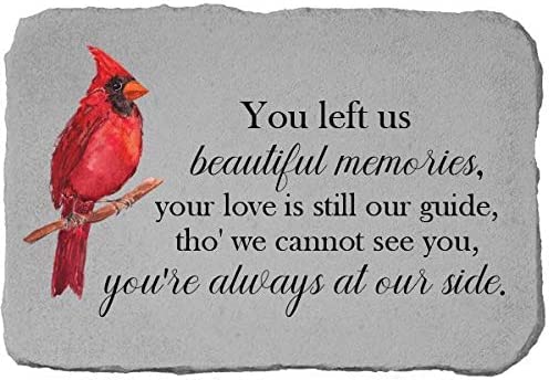 You Left us Beautiful Memories. Fused Glass 15"x10" Memorial Stone with Red Cardinal