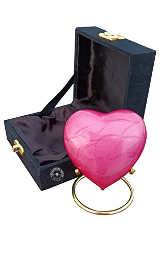 Pink Urn Keepsake Mini Heart Cremation Urn with Premium Black Box & Brass Stand - for Your Loved One & Human Ashes & Perfect Heart Urn for Adults & Infants