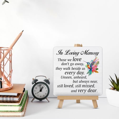 Memorial Decor in Loving Memory Quotes Hummingbird Wood Sign with Easel Hummingbird Decorations for Home Desk Shelf Table