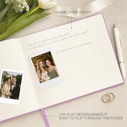 &And Per Se Purple Wedding Guest Book with Photo Spots – Elegant Hardcover Sign-in Book for Weddings, Baby Showers & Special Events – Memory Keepsake Album - color: Purple