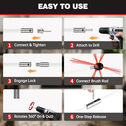 33 Feet Chimney Sweep Kit, Chrome Button Locking System, Chimney Cleaning Kit, Chimney Brush, Chimney Cleaning System with 10 Flexible Chimney Rods - size: 33 FT
