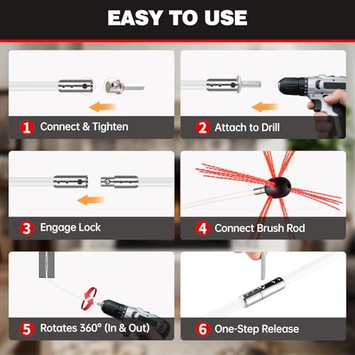 26 Feet Chimney Sweep Kit, Chrome Button Locking System, Chimney Cleaning Kit, Chimney Brush, Chimney Cleaning Tool, Chimney Cleaning System with 8 Flexible Chimney Rods - size: 26 FT
