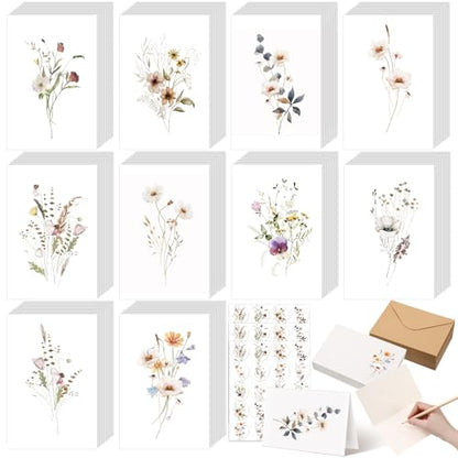 Motiskyy 100 Pcs Floral Blank Note Cards and Envelopes 4x6 Elegant Blank Greeting Cards with Matching Peel-and-Seal Stickers Plain Notecards Stationery for Back to School Office Home, 10 Designs - style: Floral Style