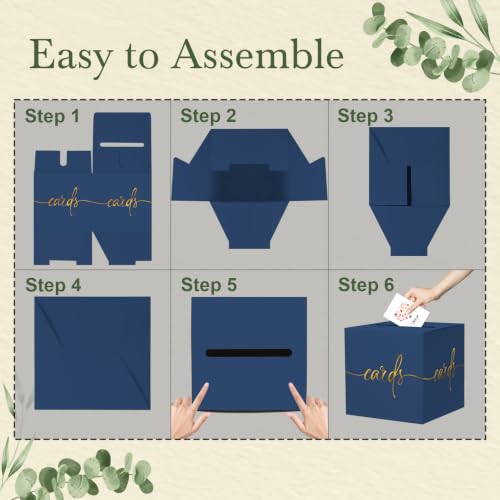 Navy Blue Wedding Card Box with Gold Foil Design, Paperboard 8.7" Card Box for Graduation Birthday Party Reception Retirement Anniversary Bridal & Baby Shower - color: Navy Blue Card Box with Gold Foil, size: 8.7×8.7×8.7Inch(1 Pack)