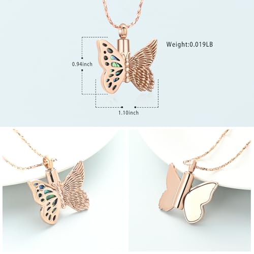 Imrsanl Butterfly Urn Necklace for Ashes Angel Wing Cremation Jewelry Keepsake Funeral Memorial Pendant Gifts of Loss Loved Ones for Women - color: Rose Gold