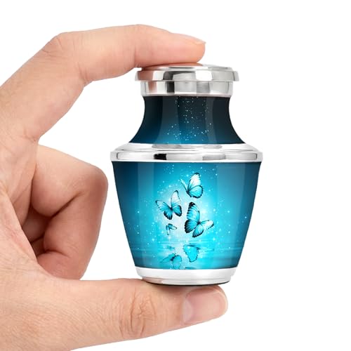Aqua Butterfly Urn for Female – Small Keepsake Funeral Memorial Urn – Decorative Urn for Female – Mini Token to Share a Loved One’s Memory - size: Small Keepsake