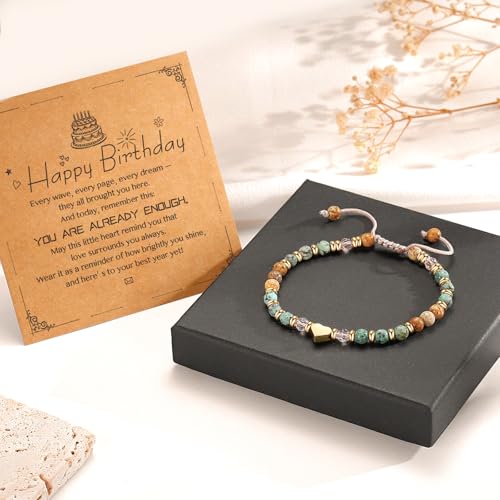 yupoxiu Natural Stone Bracelets - Inspirational Birthday Gifts for Women | Thinking of You & Get Well Soon Gifts for Women, Unique Jewelry Gift for Friend, Sister, Her - style: L-Happy Birthday