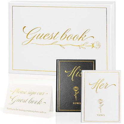 Leesgel Wedding Vow Books His and Hers with Guest Book & Table Sign Set - color: White & Black