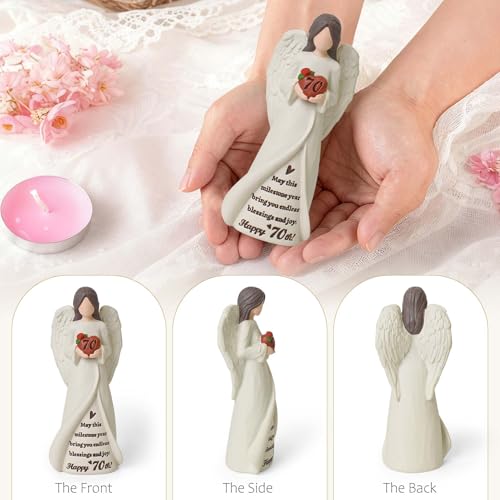 70th Birthday Gifts for Women, Happy 70th Birthday Decorations for Women | Unique 70 Year Old Gifts for Woman Grandma Mom Sister Friends, Hand-Painted Angel Figurine for Home Party Decor - style: 70th Birthday