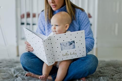 Pearhead Hello Baby Photo Album, Keepsake Book for New and Expecting Parents, Gender-Neutral Baby Accessory, Ideal Gift for Baby Shower, Holds 200 Pictures, Black and Gold Polka Dot | Holds 200 4x6" Pictures with Space for Notes, Memory Keepsake Book for