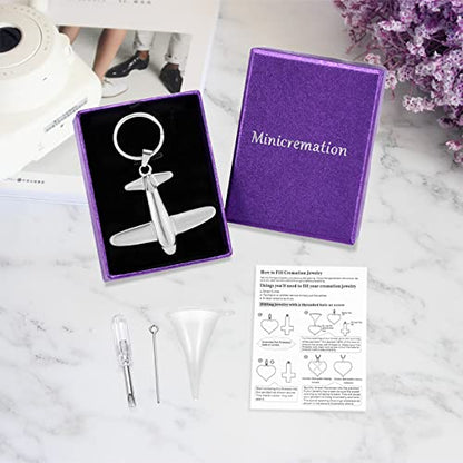 Minicremation Cremation Jewelry Urn Keychain for Ashes Airplane Memorial Urn Pendant for Human Pet's Keepsake Key Chain - color: Customize