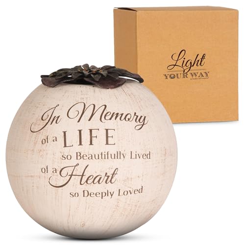 Pavilion Light Your Way Terracotta Candle Holder - "In Memory of A Life So Beautifully Lived, of A Heart So Deeply Loved" Text Design - Bereavement, Memorial Decorative Beige Candle Holders, 5"