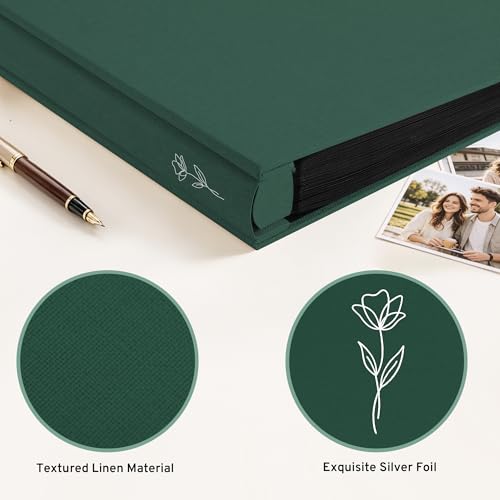 DazSpirit 4x6 Photo Album, 600 Photos, Large Capacity, Linen Hardcover | Green Floral Photo Book, Acid-Free Slip-In Pages, Memory Album for Wedding, Baby, Anniversary, Travel and Family Photos - color: Dark Green