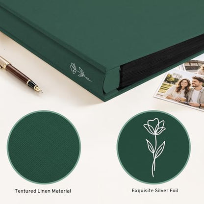 DazSpirit 4x6 Photo Album, 600 Photos, Large Capacity, Linen Hardcover | Green Floral Photo Book, Acid-Free Slip-In Pages, Memory Album for Wedding, Baby, Anniversary, Travel and Family Photos - color: Dark Green