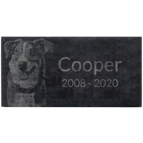 Black Granite Memorial Headstone for Lost Loved Ones, Dogs, Cats, and Family Pets. " Great for Your Garden, Tree Dedication, or in a Cemetery. Includes your personal photo and text. (24 x 12 x 4") | Includes photo and text for lost loved ones, dogs, cats,
