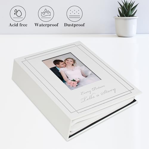 Photo Album 4x6 50 Photos Leather Cover Wedding Photo Albums Extra Large Capacity Picture Book with Beautiful Prints Presents for Wedding Baby Vacation White - color: White, size: 50 Pockets