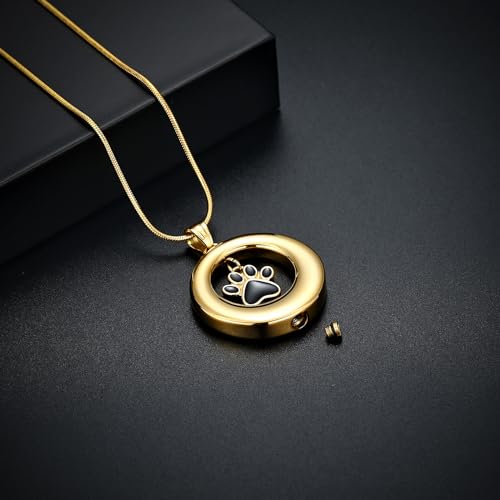 Dog Paws Cremation Jewelry Pet/Cat/Dog Paws Urn Necklaces for Ashes Stainless Steel Pet Ashes Holder Memorial Keepsakes Locket Pendant Jewelry for Men Women - color: Gold
