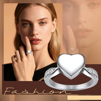 OIDEA Urn Ring for Ashes: Stainless Steel Cubic Zirconia Heart-Shaped Cremation Ring Keepsakes Memorial Jewelry Gift for Women and Men