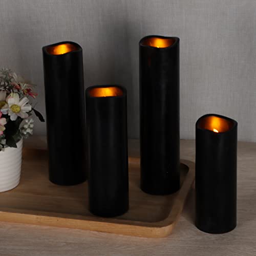 antizer Flameless Candles Led Candles Pack of 9 (H 4" 5" 6" 7" 8" 9" x D 2.2") Black Real Wax Battery Candles with Remote Timer - color: Black - Set of 9