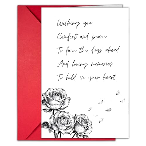 Rose Sympathy Card for Loss of Loved One, Blank Inside | 300 GSM rose sympathy card with a blank inside and red envelope, designed to offer comfort after the loss of a loved one - color: Luxury