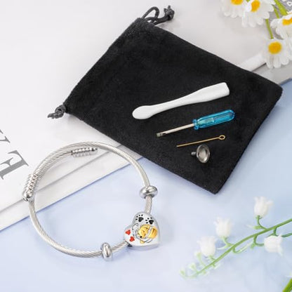 abooxiu Cremation Jewelry for Pet Ashes Pawprint Heart Ashes Bracelet Keepsake Memorial Urn Bracelet Stainless Steel Ashes Holder Urn Jewelry for Cat Dog