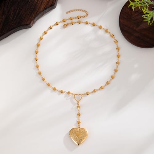 Personalized Heart Locket Necklace for Women Stainless Steel- Heart Necklace - color: gold