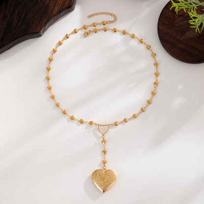Personalized Heart Locket Necklace for Women Stainless Steel- Heart Necklace - color: gold