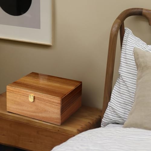 Wooden Keepsake Box, Large Acacia Decorative Storage Boxes | with a Hinged Lid, Memory Treasure Box with Dividers for Crafts and Photo Storage