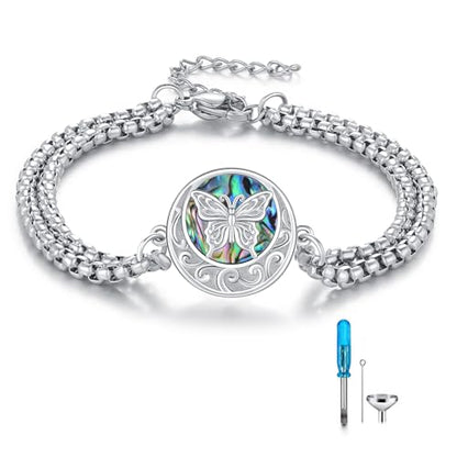 TUGHRA Ashes Bracelet for Women Urn Bracelet for Ashes 925 Sterling Silver Cremation Jewelry Memorial Gifts Keepsake Bracelet - style: Ashes Bracelet-coin-butterfly-white gold