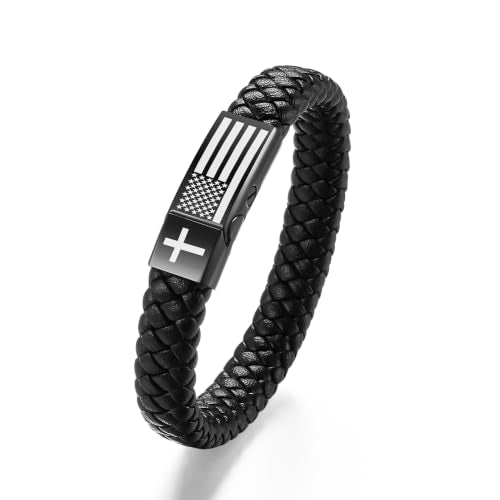 abooxiu Cremation Bracelet for Ashes Leather Urn Bracelet Cremation Jewelry Ash Bracelets Memorial Bangle Ashes Keepsake for Women Men - style: Flag