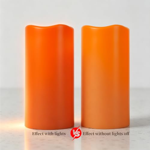 Amagic 3"x6" Flameless Candles, Waterproof LED Pillar Candles, Set of 2 - color: Orange, size: 2 Pack, D3"xH6"
