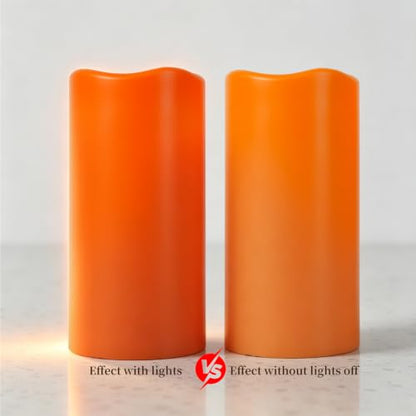 Amagic 3"x6" Flameless Candles, Waterproof LED Pillar Candles, Set of 2 - color: Orange, size: 2 Pack, D3"xH6"