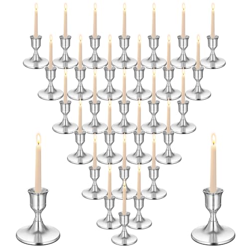 Silver Wine Glass Metal Candlestick Holders -Vintage Modern Metal Taper Candle Holders, Decorative Centerpiece for Table Mantel, Wedding Kitchen Home Decor, Wedding Gift,30Pcs - color: Silver, size: 30Pcs