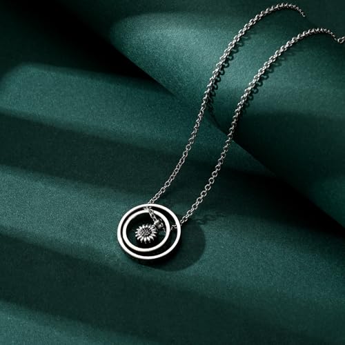 Daisy Cremation Jewelry Necklaces Stainless Steel Circle of Life Eternity Urn Necklaces for Ashes Memorial Keepsake Daisy Pendant for Women Men Gifts With Funnel Kit & Bag - color: Black