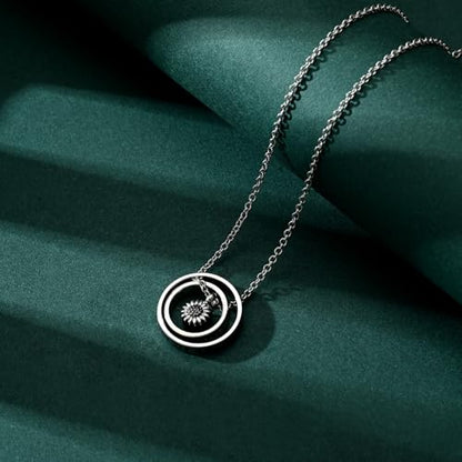 Daisy Cremation Jewelry Necklaces Stainless Steel Circle of Life Eternity Urn Necklaces for Ashes Memorial Keepsake Daisy Pendant for Women Men Gifts With Funnel Kit & Bag - color: Black