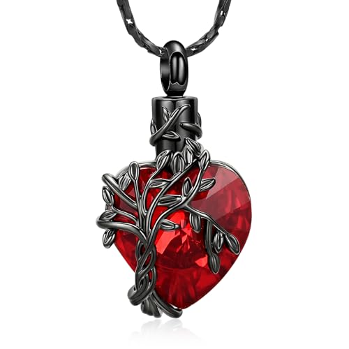 Imrsanl Tree of Life Heart Urn Necklace Cremation Jewelry for Women - color: B-Red