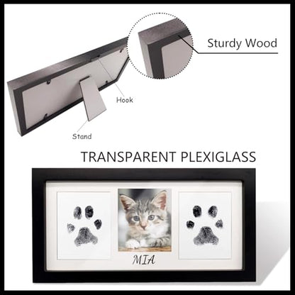 Paw Print Frame Kit for Dog Cat & Baby, Extra Large Wooden Memorial Frame, Inkless Pad & Soft Clay Impression Kit with Tool, Black (Black) - color: black