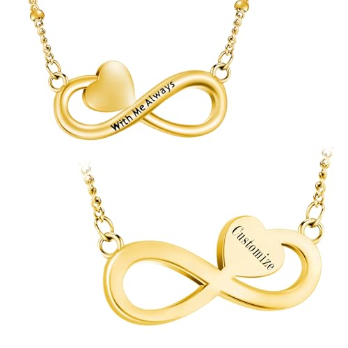 XIUDA Infinity Cremation Jewelry Heart Urn Necklace for Ashes Stainless Steel Urn Pendant Memorial Ashes Necklace for Women Men - color: Gold, engraved