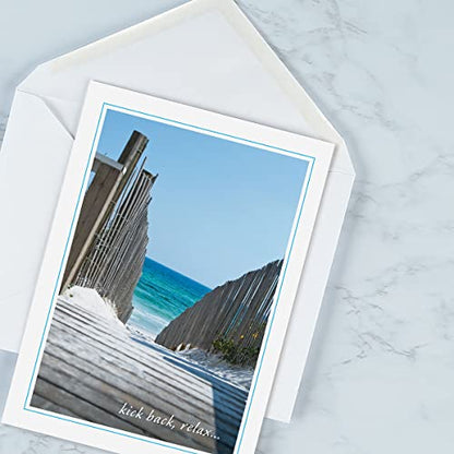 Current Waterside Happy Birthday Greeting Card Set - Value Pack of 20 Cards With White Envelopes, 10 Tropical Beach Lighthouse Designs, Large 5" x 7" Assortment - color: Waterside