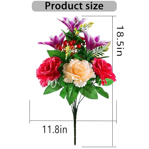 LVXINLI 2 Sets Vibrant Cemetery Flowers - Beautiful Grave Decorations with Artificial Roses and Silk Flowers (red, 2 Bouquets) - size: 2 saddles