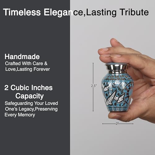 Blue Mini Urn/Small Urns/Keepsake urn/Cremation Keepsakes for Ashes/Ash Holders for Human Ashes (Set of 6) from Keepsake Company - color: Blue Silver