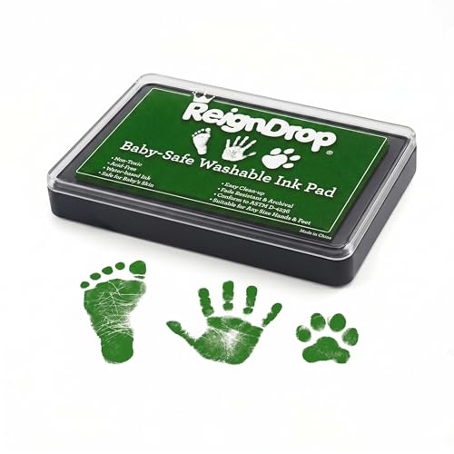 ReignDrop Baby Ink Pad for Hand and Footprints, Non-Toxic Acid-Free Keepsake Kit, Smudge-Proof Archival Ink Wipes Off Skin, for Scrapbook, Photo Album, Frames & Pet Paws, Baby Gift (Green) - color: Green