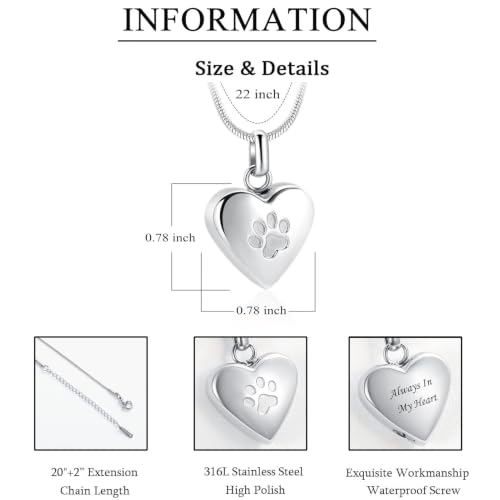 zeqingjw Pet Cremation Jewelry for Ashes Pendant Paw Print Pet Heart Urn Necklace Memorial Keepsake Jewelry for Pet/Dog's/Cat's Ashes - color: Heart-Silver-Always In My Heart