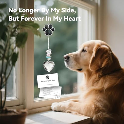 Dog Memorial Gifts, Pet Memorial Suncatcher, Loss of Dog Sympathy Gift | Thoughtful Dogs and Cats Bereavement Remembrance Gifts, Natural Cat's Eye Stone Paw Crystal Suncatcher - color: Blue Tiger Eye